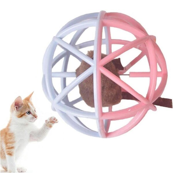 Catzon Cat Toy Ball Interactive Squeak Mouse Cage Toy-Pink Blue