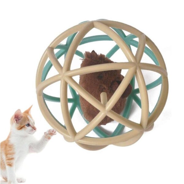 Catzon Cat Toy Ball Interactive Squeak Mouse Cage Toy-Beige Blue