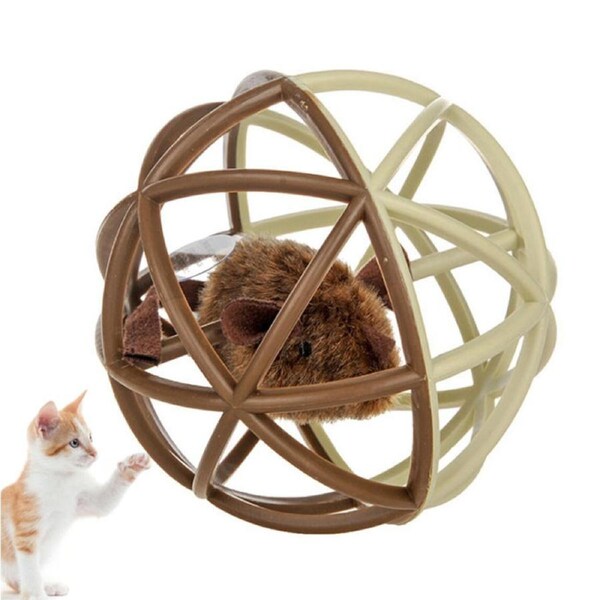 Catzon Cat Toy Ball Interactive Squeak Mouse Cage Toy-Rice Coffee