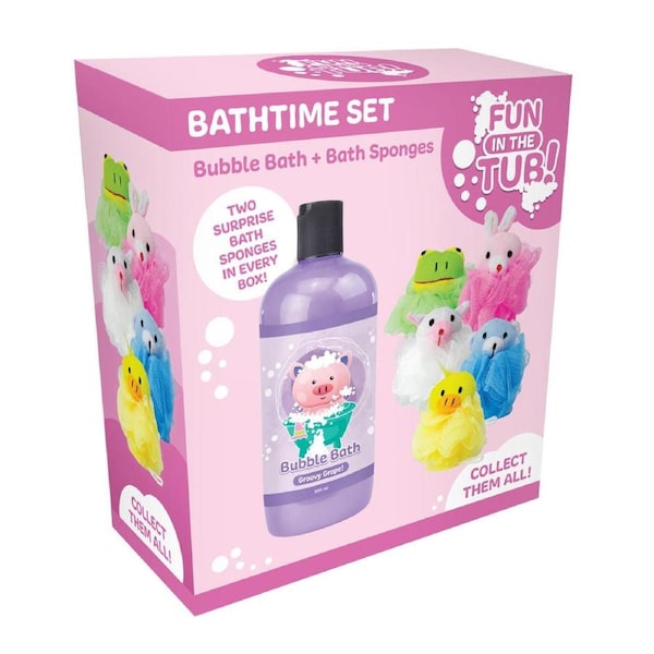 Fun In The Tub Piggy Bubble Bath Set With Bonus Animal Netting Sponges