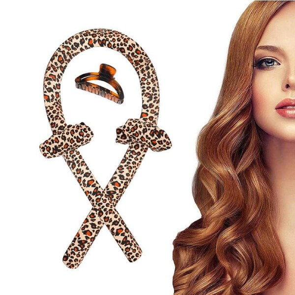 Catzon No Heating Curling Irons with Hair Rings Hairpin Lazy Sleep Curling Wand-Leopard