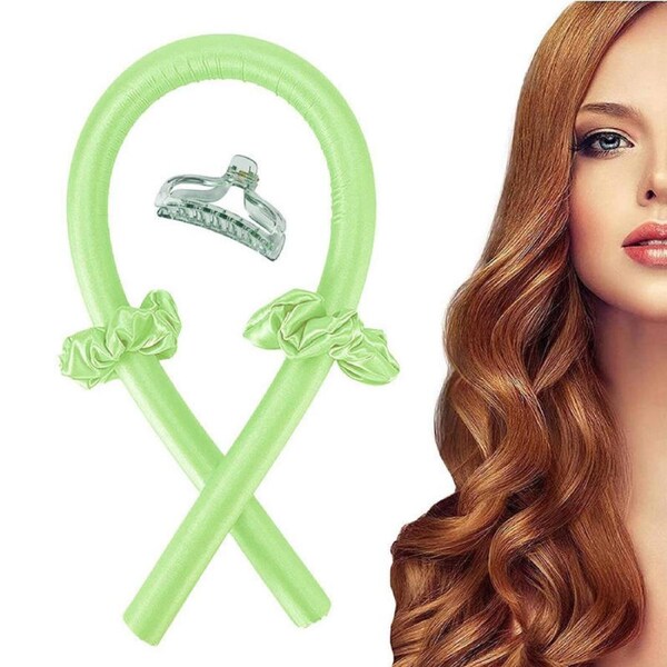Catzon No Heating Curling Irons with Hair Rings Hairpin Lazy Sleep Curling Wand-Green