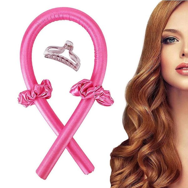 Catzon No Heating Curling Irons with Hair Rings Hairpin Lazy Sleep Curling Wand-RoseRed