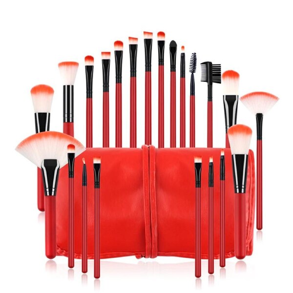 Catzon 22 Pcs Makeup Brushes Blush Fan Eyeshadow Brushes Set with Storage Bag-Red