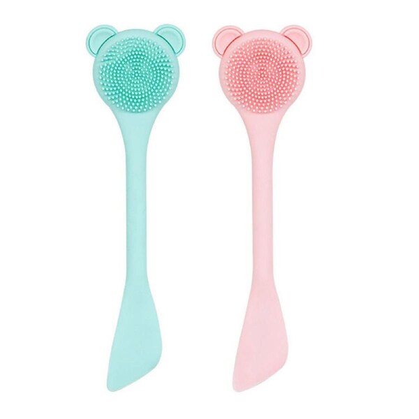 Catzon 2 Pcs Silicone Facial Cleansing Brush Mask Brush Tool-Green/Pink
