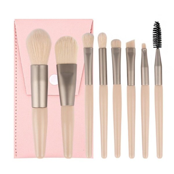 Catzon 8Pcs Soft Hair Makeup Brush Set with Portable PU Bag-BigApricot/Bag