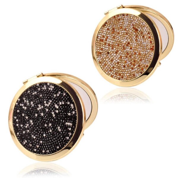 Catzon 2-Pack Rhinestone Makeup Mirror Folding Double-Sided Mirrors-Black/Coffee