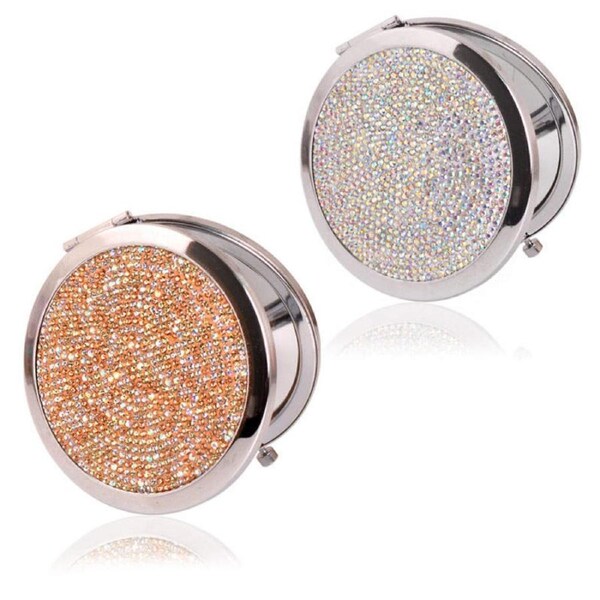 Catzon 2-Pack Rhinestone Makeup Mirror Folding Double-Sided Mirrors-Peach/White