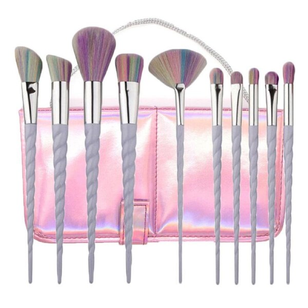 Catzon 10 Pcs Soft Hair Makeup Brush Colorful Unicorn Brush Set With Storage Bag