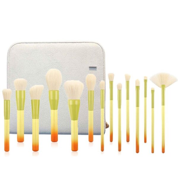 Catzon 14Pcs Gradient Makeup Brush Set Foundation Eyeshadow Brush With PU Bag-Yellow