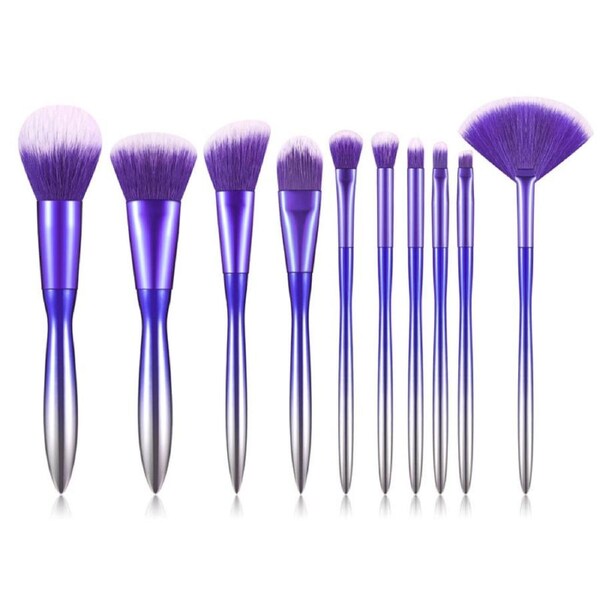 Catzon 10Pcs Makeup Brush Set Gradient Handle Blush Eyeshadow Brush-Purple