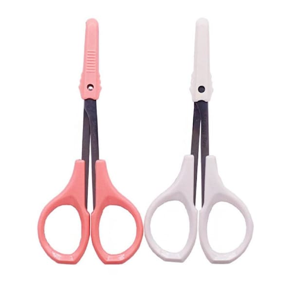 Catzon 2Pcs Facial Hair Scissors Stainless Steel Eyebrow Trimmer-White and Pink