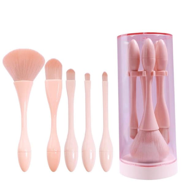 Catzon 5 Pcs Portable Mini Makeup Brushes Set Beauty Tools with Storage Bucket-SkinColor