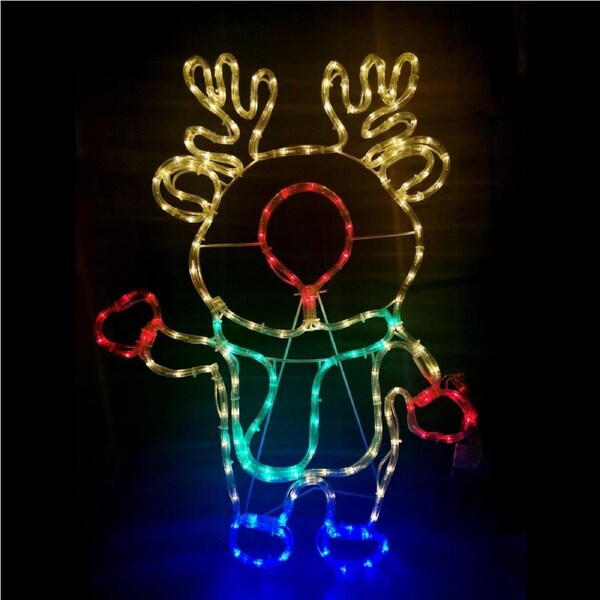 Solar Powered LED Waving Rudolph the Reindeer Outdoor Christmas Motif 8 Functions 57x79cm