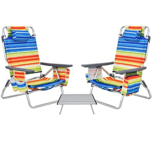 Costway 2-Pack Folding Backpack Beach Chair Table Set 5-Position Outdoor Reclining Chair Yellow