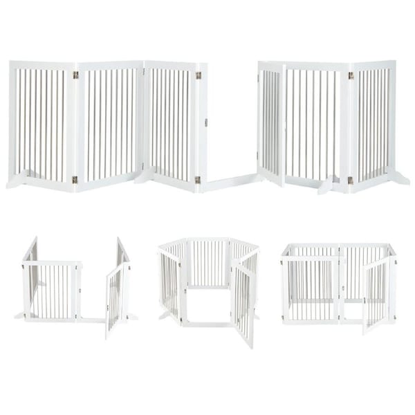 Costway 366CM 6-Panel Wood Pet Gate Dog Fence Foldable Stair Barrier Security Door White