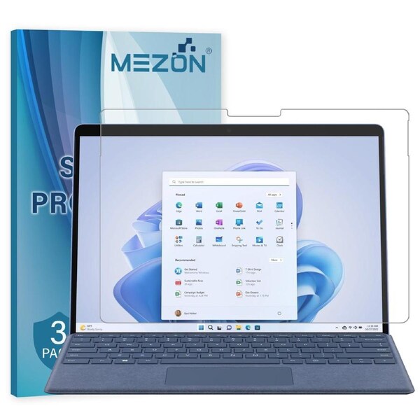 [3 Pack] Microsoft Surface Pro 9 (13") Ultra Clear Film Screen Protector by MEZON – Case and Surface Pen Friendly, Shock Absorption