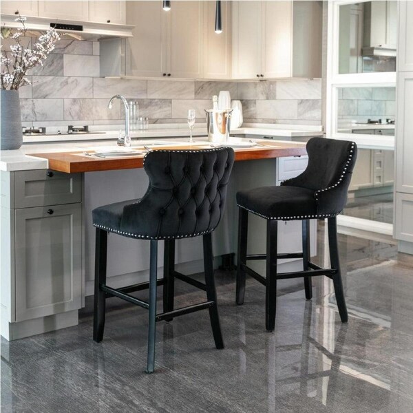 Lucca Set of 2 Wooden Bar Stools -Black