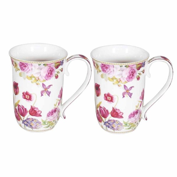 Country Kitchen 405mm Tea Coffee Mugs Rose and Tulip Set of 2