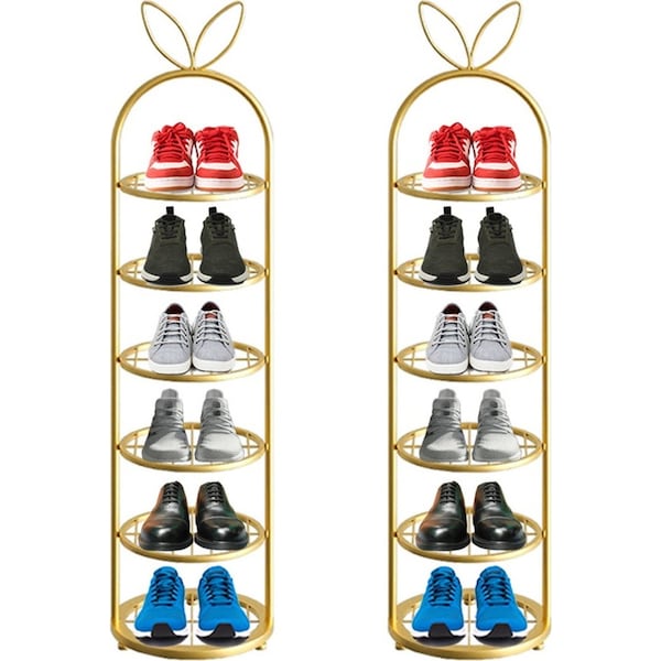SOGA 2X 6 Tier Bunny Ears Gold Plated Metal Shoe Organizer Space Saving Portable Footwear Storage Shelf