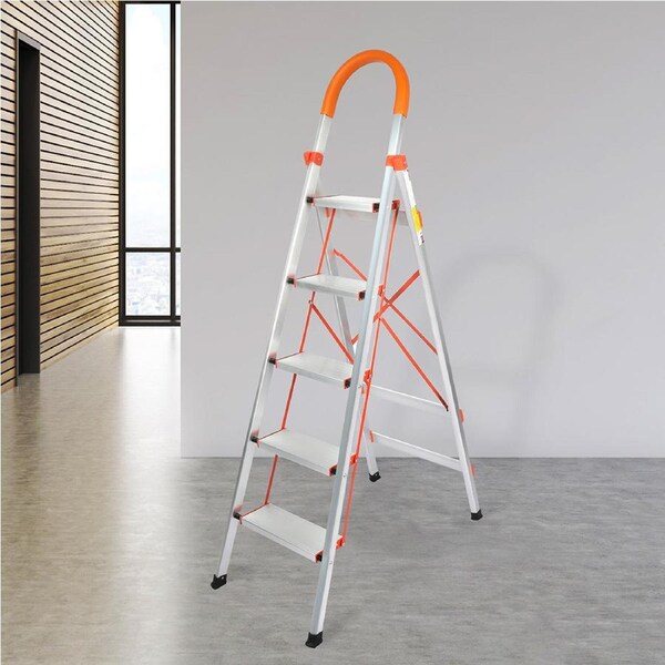 Traderight Folding Step Ladder 3/4/5/6 Aluminium Portable Non Slip Multipurpose 5-Step Ladder