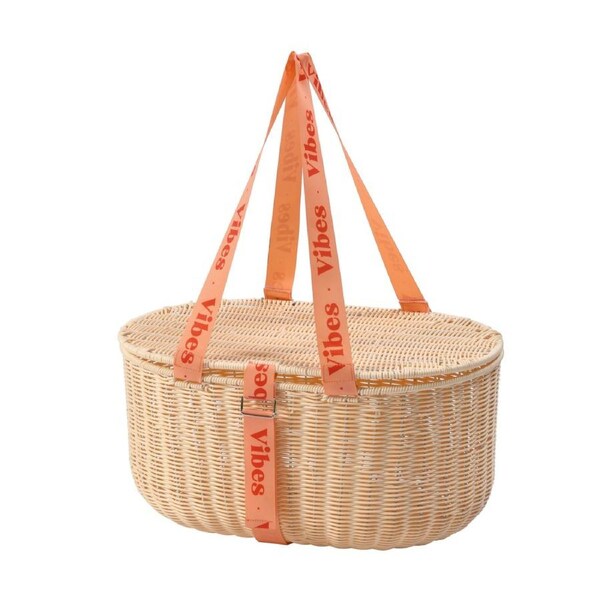 Vibes McLaren Vale 2 Person Wicker Cord Picnic Basket Tanned 49x33x24cm