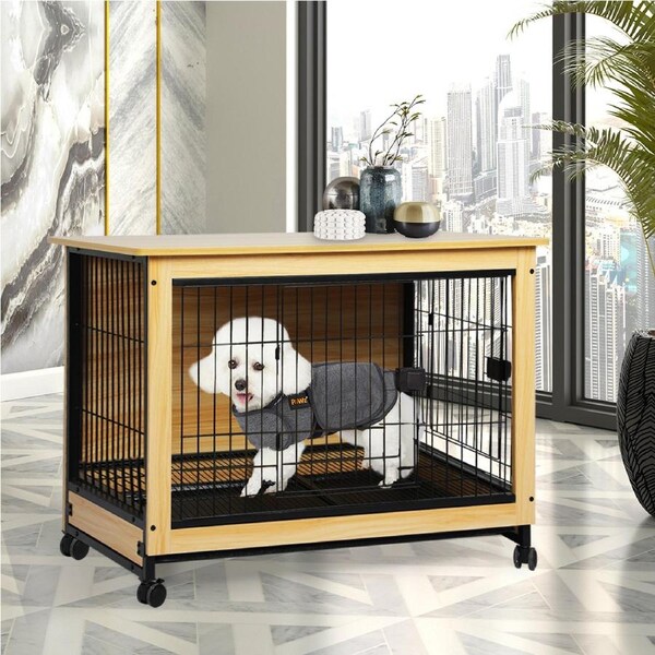 64x50x65cm PaWz Dog Kennel Wooden & Steel Indoor Dog Cage