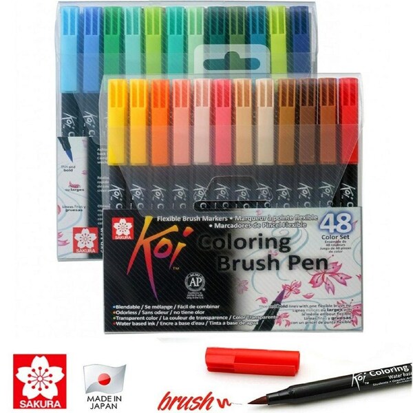 SAKURA Koi Artists Brush Pens Markers Gift Box - 48 Brilliant Colours