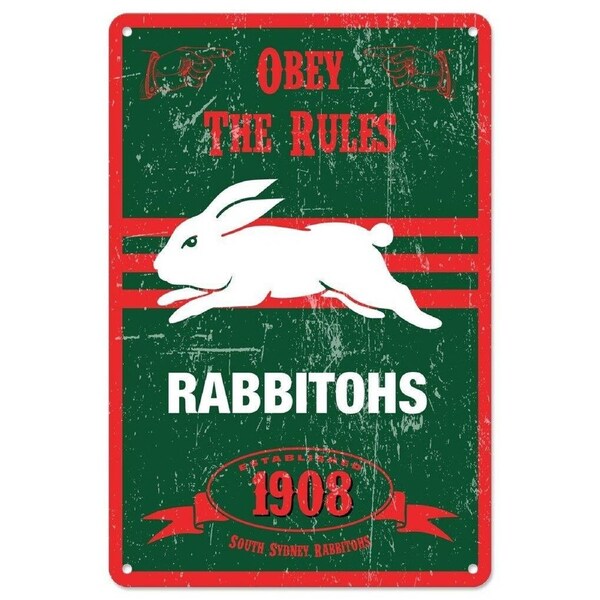 NRL Retro Supporter Tin Sign - South Sydney Rabbitohs - Man Cave - Heritage