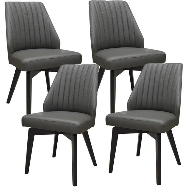 Shelby Set of 4 Dining Chair Genuine Leather Solid Rubber Wood Frame - Dark Grey