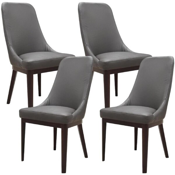 Claire Set of 4 Dining Chair Genuine Leather Solid Rubber Wood Frame Dark Brown