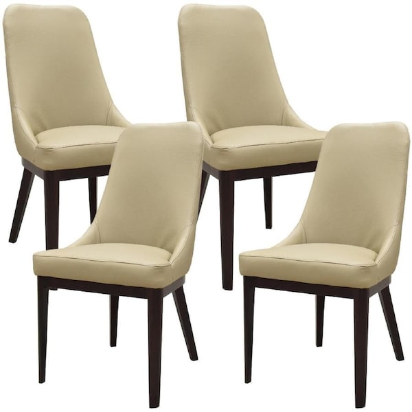 Claire Set of 4 Dining Chair Genuine Leather Solid Rubber Wood Frame - Taupe