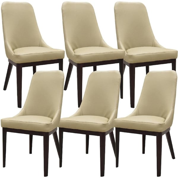 Claire Set of 6 Dining Chair Genuine Leather Solid Rubber Wood Frame - Taupe