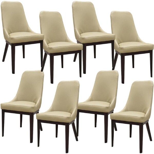 Claire Set of 8 Dining Chair Genuine Leather Solid Rubber Wood Frame - Taupe