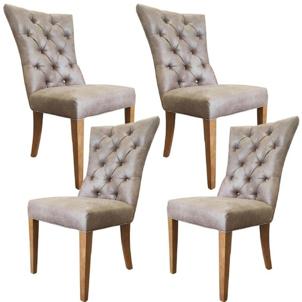 Holly Set of 4 Dining Chair PU Leather Solid Rubber Wood Frame - Coffee