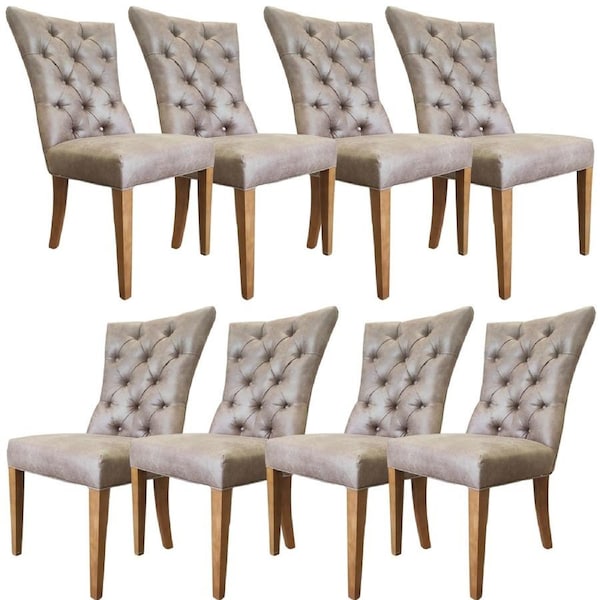 Holly Set of 8 Dining Chair PU Leather Solid Rubber Wood Frame - Coffee