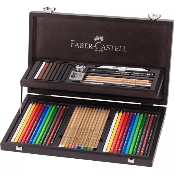 Faber-Castell Art Graphic 53 Piece Polychromos/Albrecht Durer/Pitt Pastel Wooden Case Box