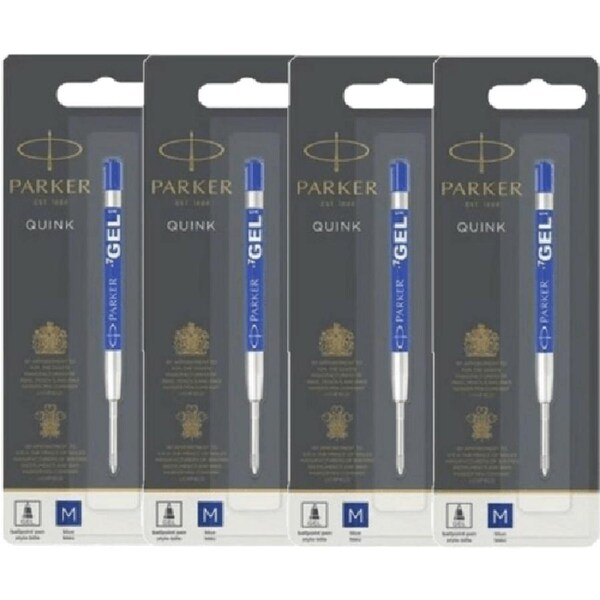 4 Pack Parker Genuine Quink Pen Refill Gel Medium Blue Nib Ink
