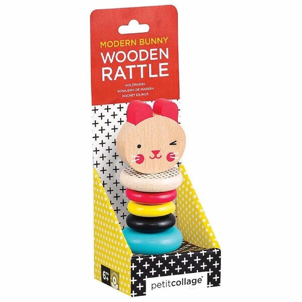 Petit Collage Modern Bunny Wood Rattle Toy