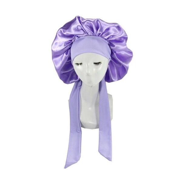 Silk Satin Elastic Sleeping Hair Bonnet - Purple