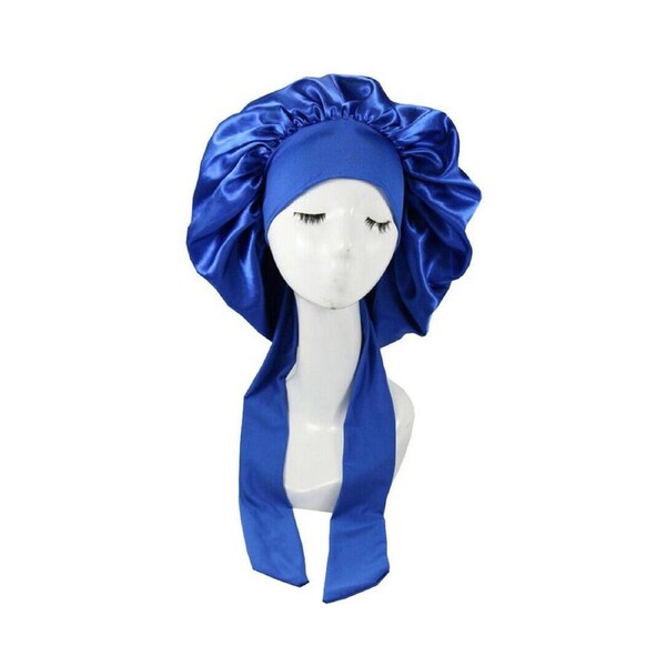 Silk Satin Elastic Sleeping Hair Bonnet - Blue
