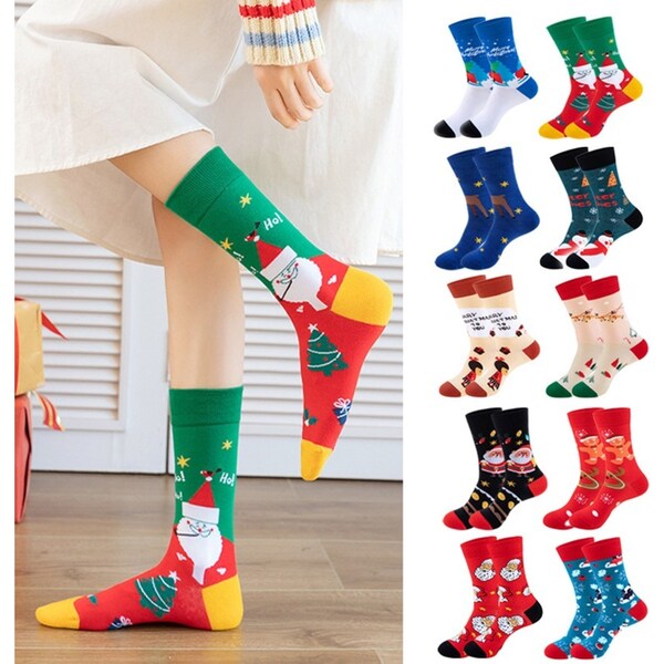 10 Pairs Fun Christmas Socks for Women Colorful Crew Cotton Sock Xmas Socks