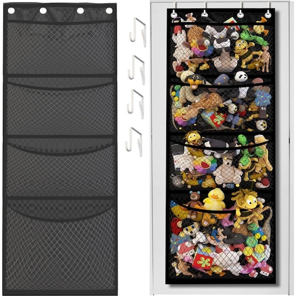 2 Pcs Plush Toy Storage Bag Door Back Hanging Storage Bag with 4 Grids