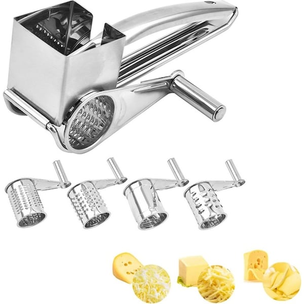 Rotary Cheese Grater Stainless Steel Shredder Cutter Grinder with 4 Drum Blades