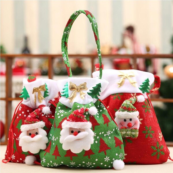 3 Pack Christmas Gift Bags Drawstring Xmas Candy Bags Santa Sack Backpack