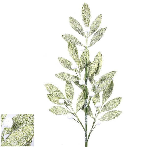 Green Glitter Leaf Stem 68cm