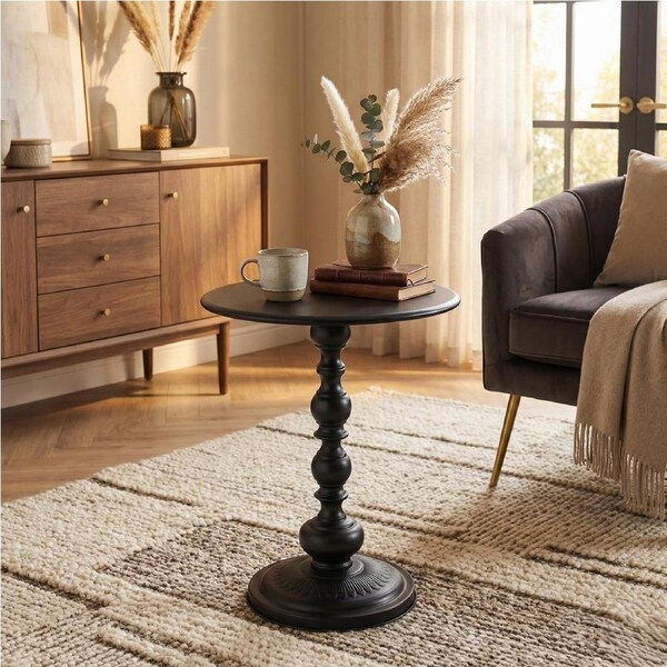 Levede Side Table Vintage Round Antique 42x52cm - Black