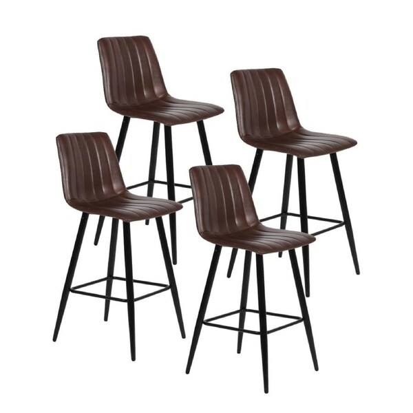 HomeStar Set Of 4 Molly Faux Leather Kitchen Counter Bar Stool Metal Legs - Brown.