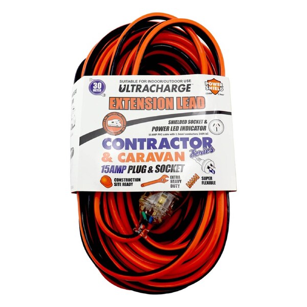 Ultracharge 30m 15A Extension Lead - Orange & Black - UR25030C
