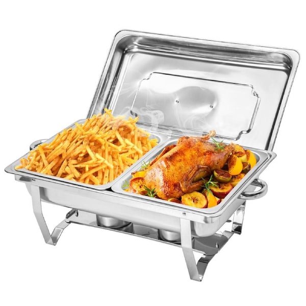 Alston 9L 4.5x2 Bain Marie Bow Food Buffet Warmer Pan Chafing Dish Stainless Steel Catering Warmer Set with Trays Lid Fuel Holder Party Banquet Dining